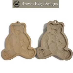 Brown bag cookie art vintage 1984 clay cookie molds. Set of 2 teddy bear molds.